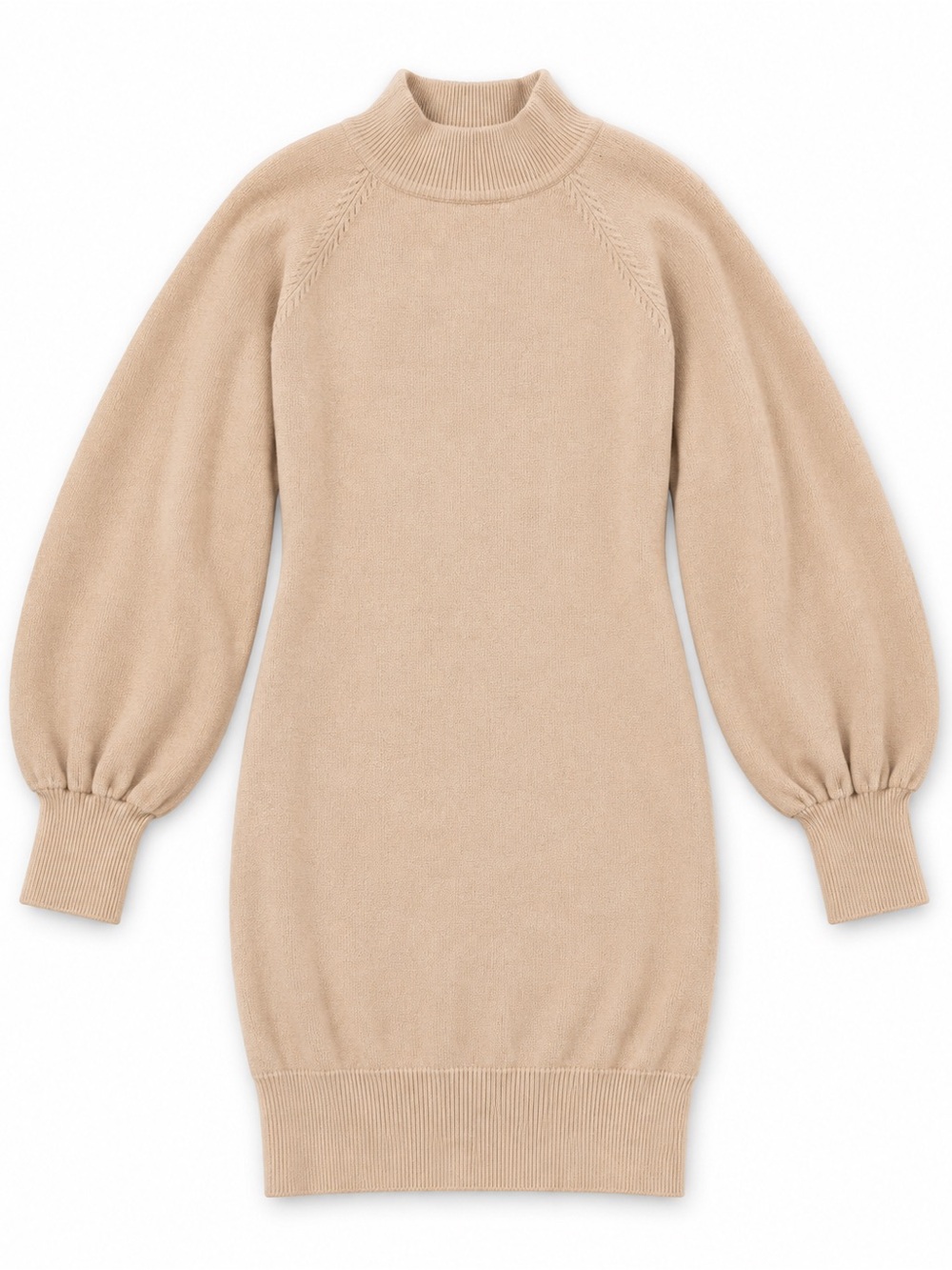 Express Beige Mock Neck Balloon Sleeve Sweater Dress